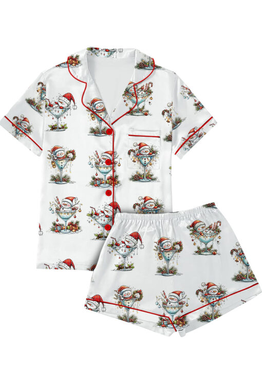 Quirky Snowman Christmas Satin Pajama Set For Women
