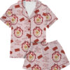 Pink Retro Santa Print Satin Pajamas Set For Women