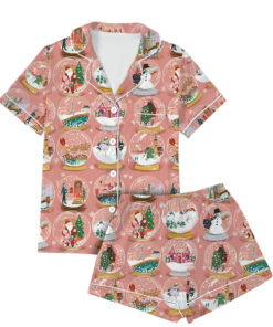 Christmas Snow Globe Satin Pajamas Set For Women