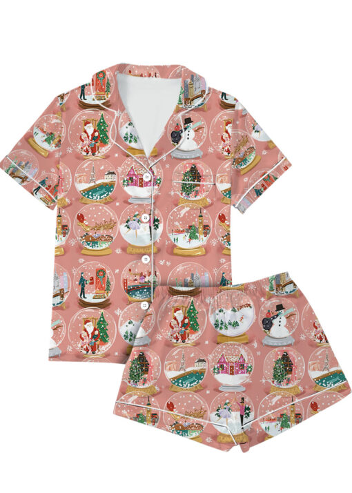 Christmas Snow Globe Satin Pajamas Set For Women