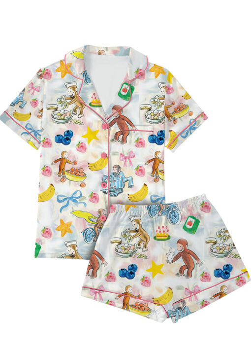 Cute Monkey Satin Pajamas Set For Women