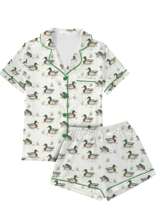 Duck Duck Goose Ducks Bamboo Satin Pajamas Set For Women