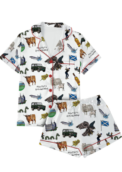 Scottish Highlands Travel Satin Pajama Set For Women