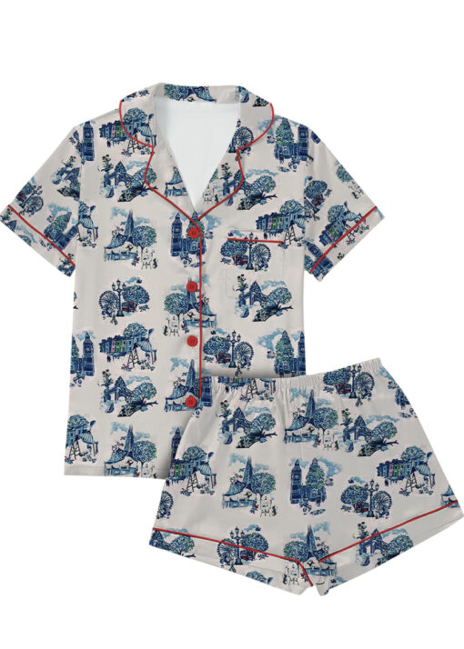 Christmas In London Winter Travel London Vibes Short Sleeve Satin Pajama Set