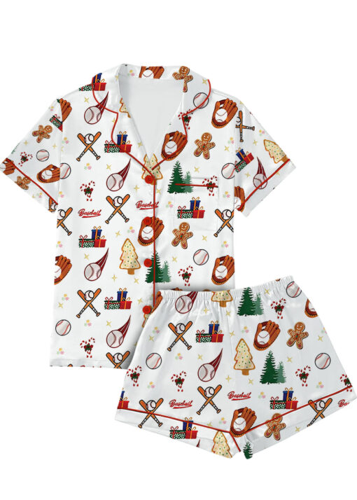 Baseball Christmas Satin Pajama Set For Women