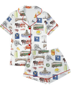 Charleston Silky Satin Pajama Set For Women, South Carolina City Pajamas