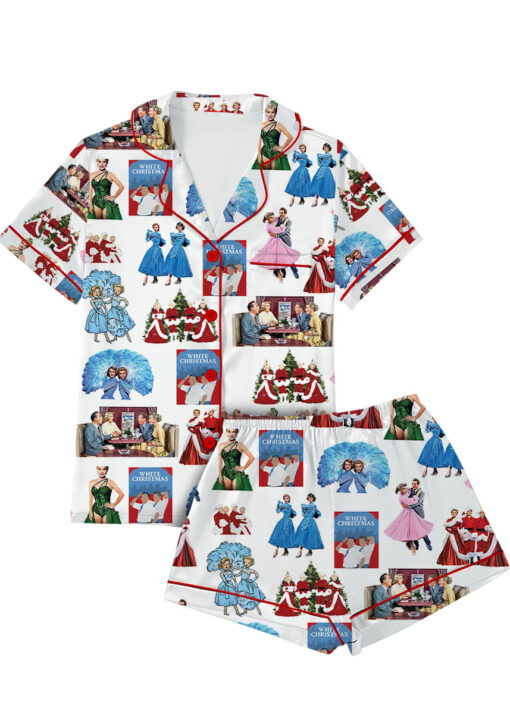 White Christmas Sisters Casual Pajama Set For Women