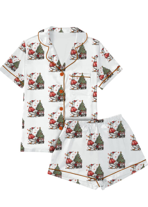 Duck Christmas Satin Pajamas Set For Women