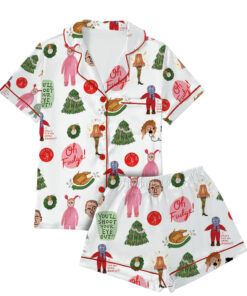 Christmas Story Silky Satin Pajama Set For Women