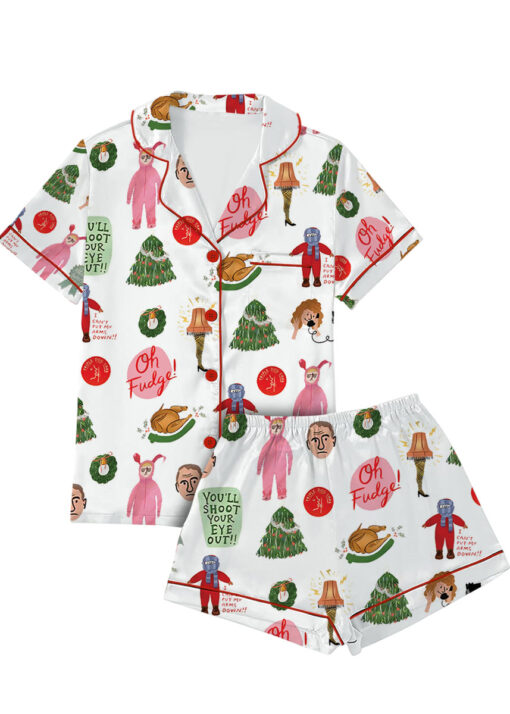 Christmas Story Silky Satin Pajama Set For Women