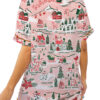 Women’s North Pole Village Map Christmas Retro Holiday Satin Pajama Set