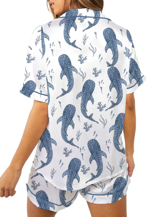 Women’s Whale Ocean Coconut Girl Jesus Beach Bachelorette Short Sleeve Satin Pajama Set
