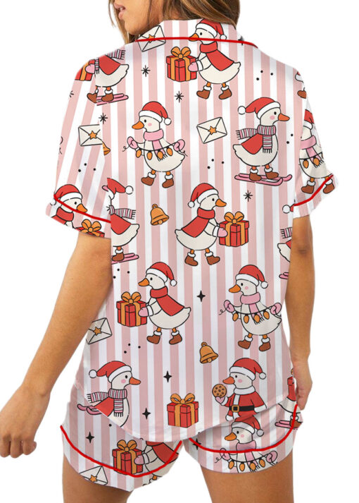 Christmas Santa Goose Satin Pajama Set For Women