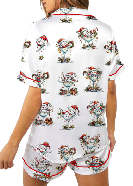 Quirky Snowman Christmas Satin Pajama Set For Women