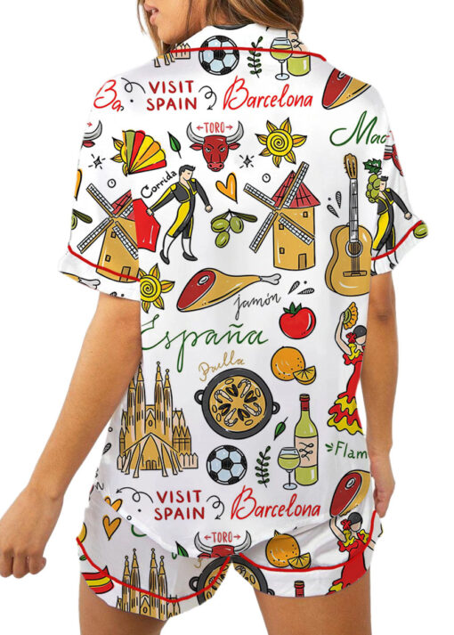 Spain Travel Satin Pajama Set For Women