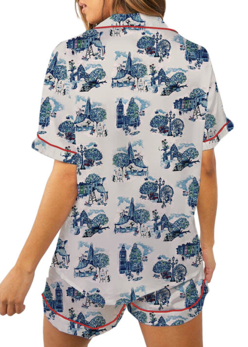 Christmas In London Winter Travel London Vibes Short Sleeve Satin Pajama Set