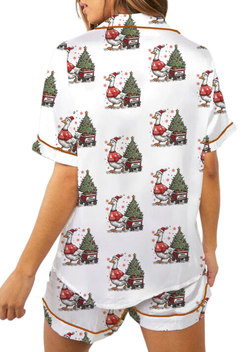 Duck Christmas Satin Pajamas Set For Women