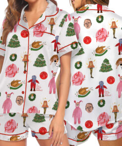 Christmas Story Silky Satin Pajama Set For Women