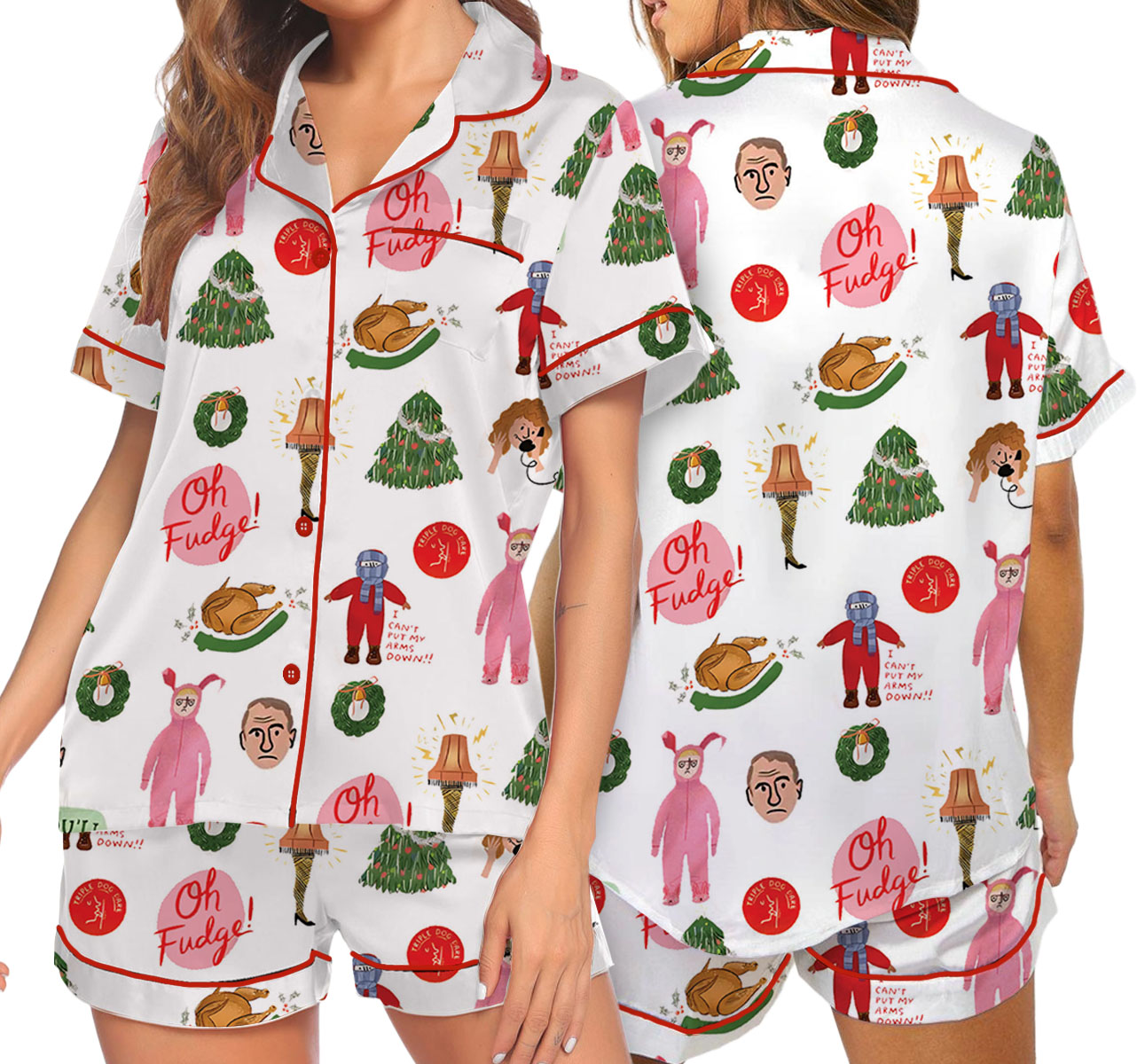 Christmas Story Silky Satin Pajama Set For Women