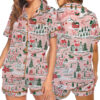 Women’s North Pole Village Map Christmas Retro Holiday Satin Pajama Set