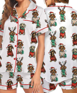 Merry Christmas Dachshund Dog Satin Pajama Set