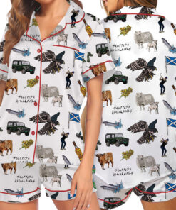 Scottish Highlands Travel Satin Pajama Set For Women