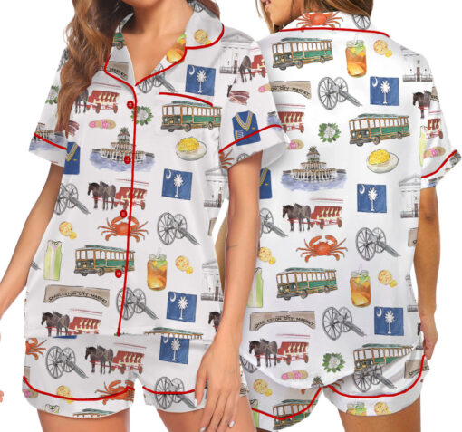 Charleston Silky Satin Pajama Set For Women, South Carolina City Pajamas