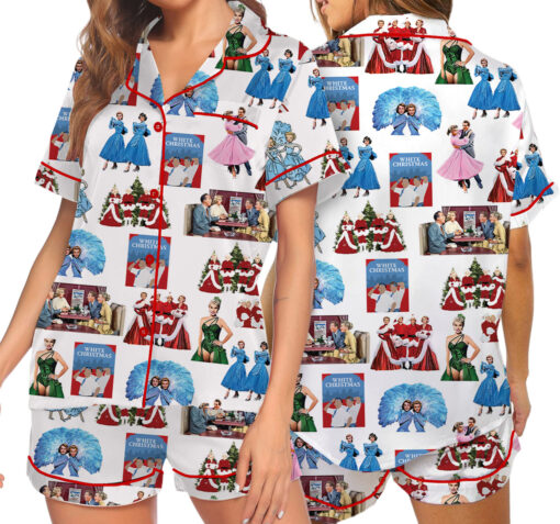 White Christmas Sisters Casual Pajama Set For Women