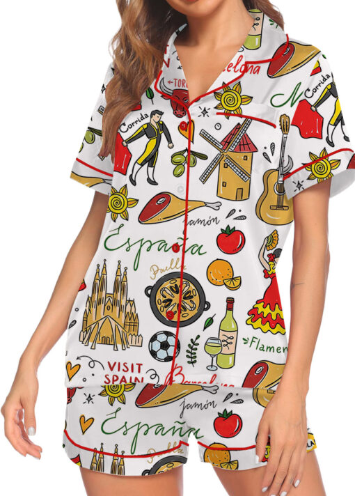 Spain Travel Satin Pajama Set For Women