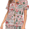 Women’s North Pole Village Map Christmas Retro Holiday Satin Pajama Set