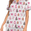 Coquette Pink Christmas Satin Pajama Set For Women