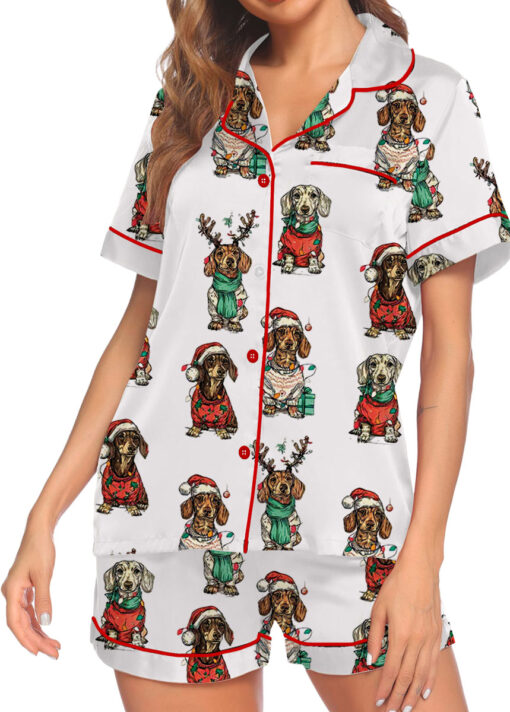 Merry Christmas Dachshund Dog Satin Pajama Set