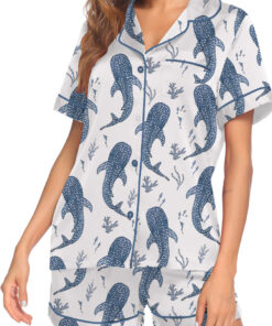Women’s Whale Ocean Coconut Girl Jesus Beach Bachelorette Short Sleeve Satin Pajama Set