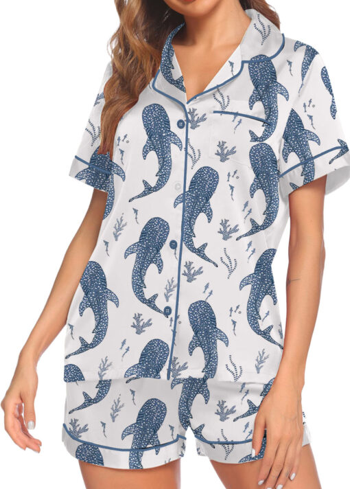 Women’s Whale Ocean Coconut Girl Jesus Beach Bachelorette Short Sleeve Satin Pajama Set