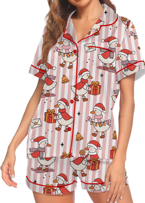 Christmas Santa Goose Satin Pajama Set For Women