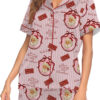 Pink Retro Santa Print Satin Pajamas Set For Women