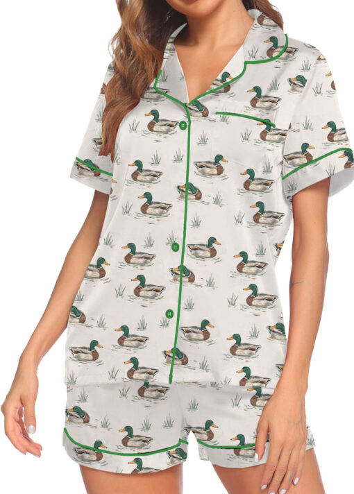Duck Duck Goose Ducks Bamboo Satin Pajamas Set For Women