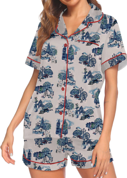 Christmas In London Winter Travel London Vibes Short Sleeve Satin Pajama Set