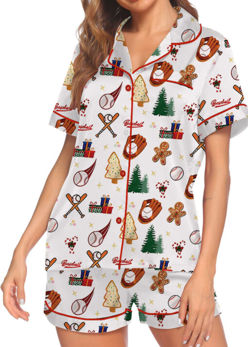 Baseball Christmas Satin Pajama Set For Women
