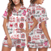 Pink Christmas Xmas Coquette Satin Pajamas Set For Women