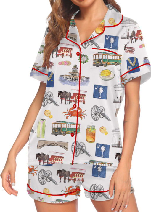 Charleston Silky Satin Pajama Set For Women, South Carolina City Pajamas
