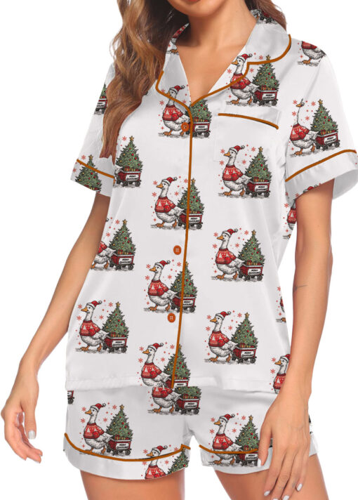 Duck Christmas Satin Pajamas Set For Women