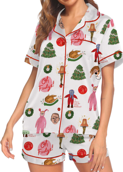 Christmas Story Silky Satin Pajama Set For Women