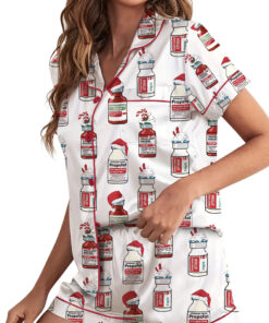 Christmas Funny Silky Satin Pajamas Set For Women