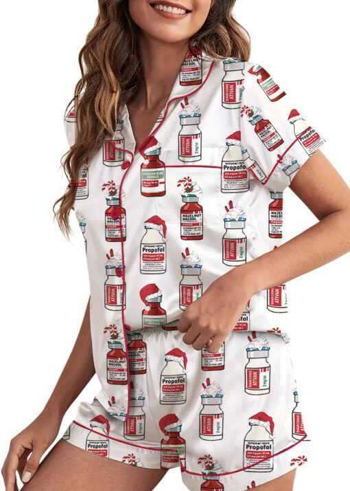 Christmas Funny Silky Satin Pajamas Set For Women