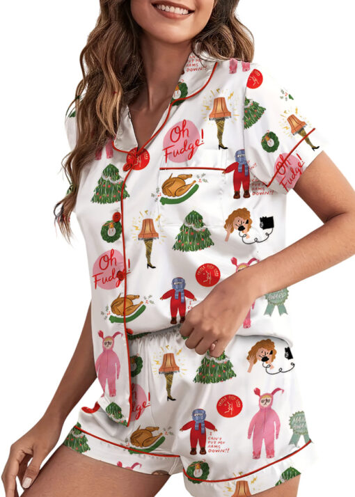 Christmas Story Silky Satin Pajama Set For Women