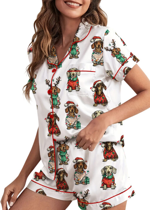 Merry Christmas Dachshund Dog Satin Pajama Set