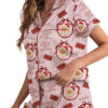 Pink Retro Santa Print Satin Pajamas Set For Women