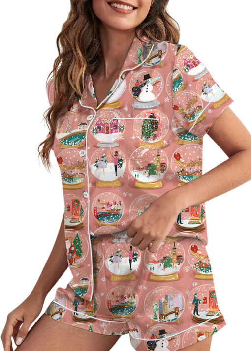 Christmas Snow Globe Satin Pajamas Set For Women