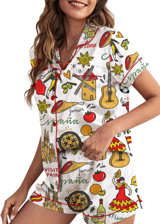 Spain Travel Satin Pajama Set For Women
